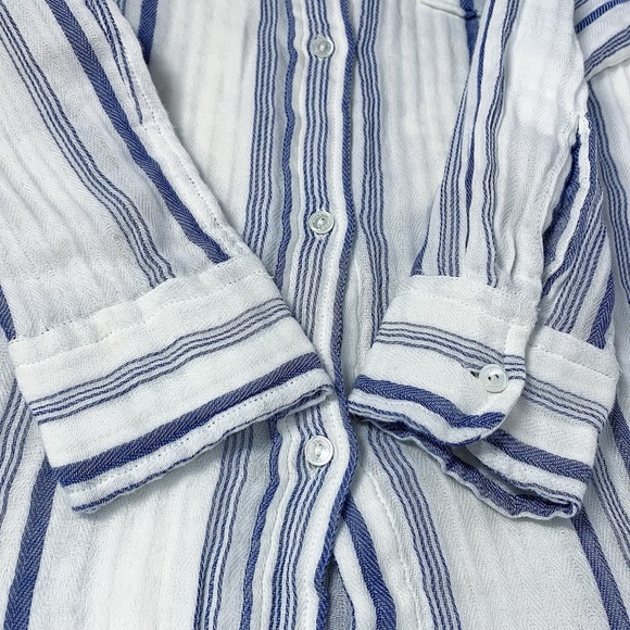 Nili Lotan Striped Kaya Button-Up Shirt in Blue & White Stripe - Picture 11 of 13